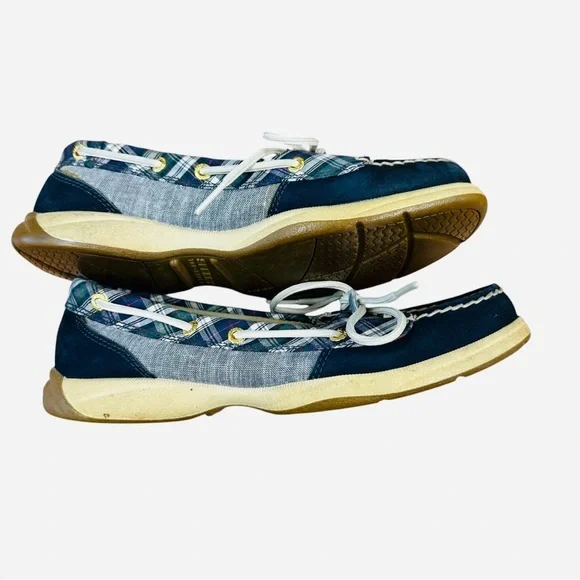 Sperry Topsiders boat shoes in blue and white plaid Size 6.5 - Picture 7 of 11